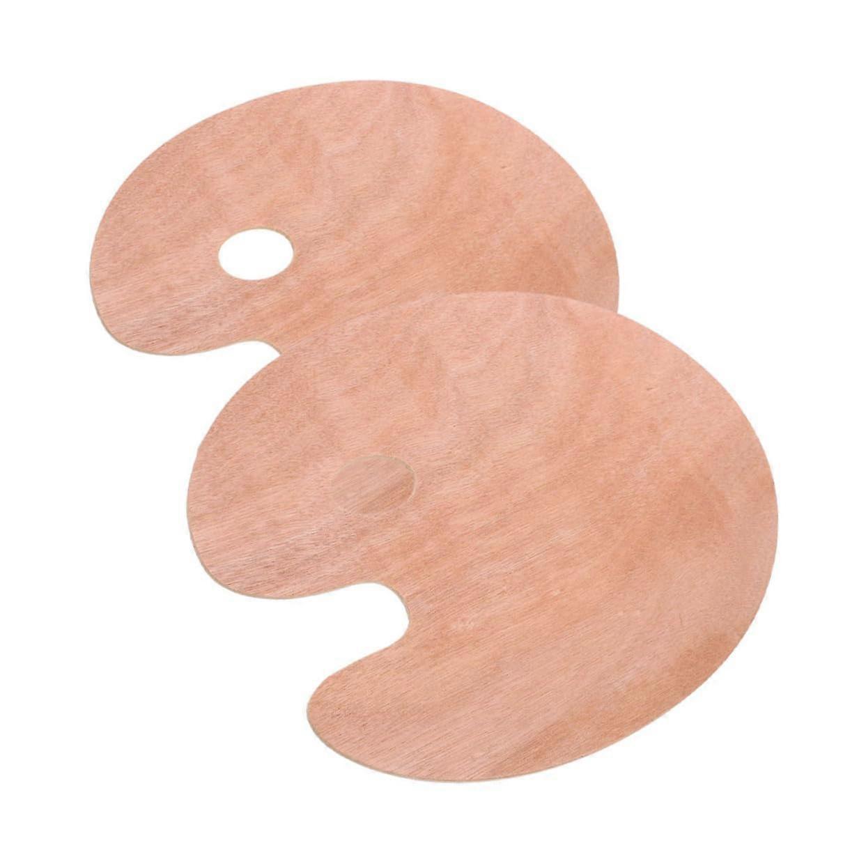 Rtists' Essential Wooden Painting Palette Set - 2pcs Ergonomic Design with Thumb Hole for Oil & Watercolor Mixing, Unfinished Wood