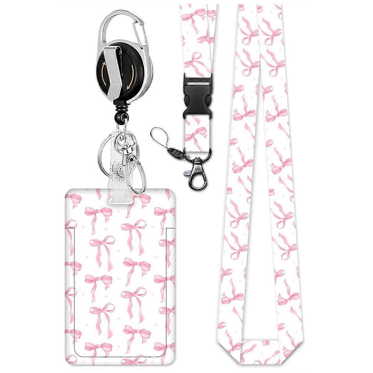 Badge Holder Retractable Clip with Lanyard,Bow Print Lanyard