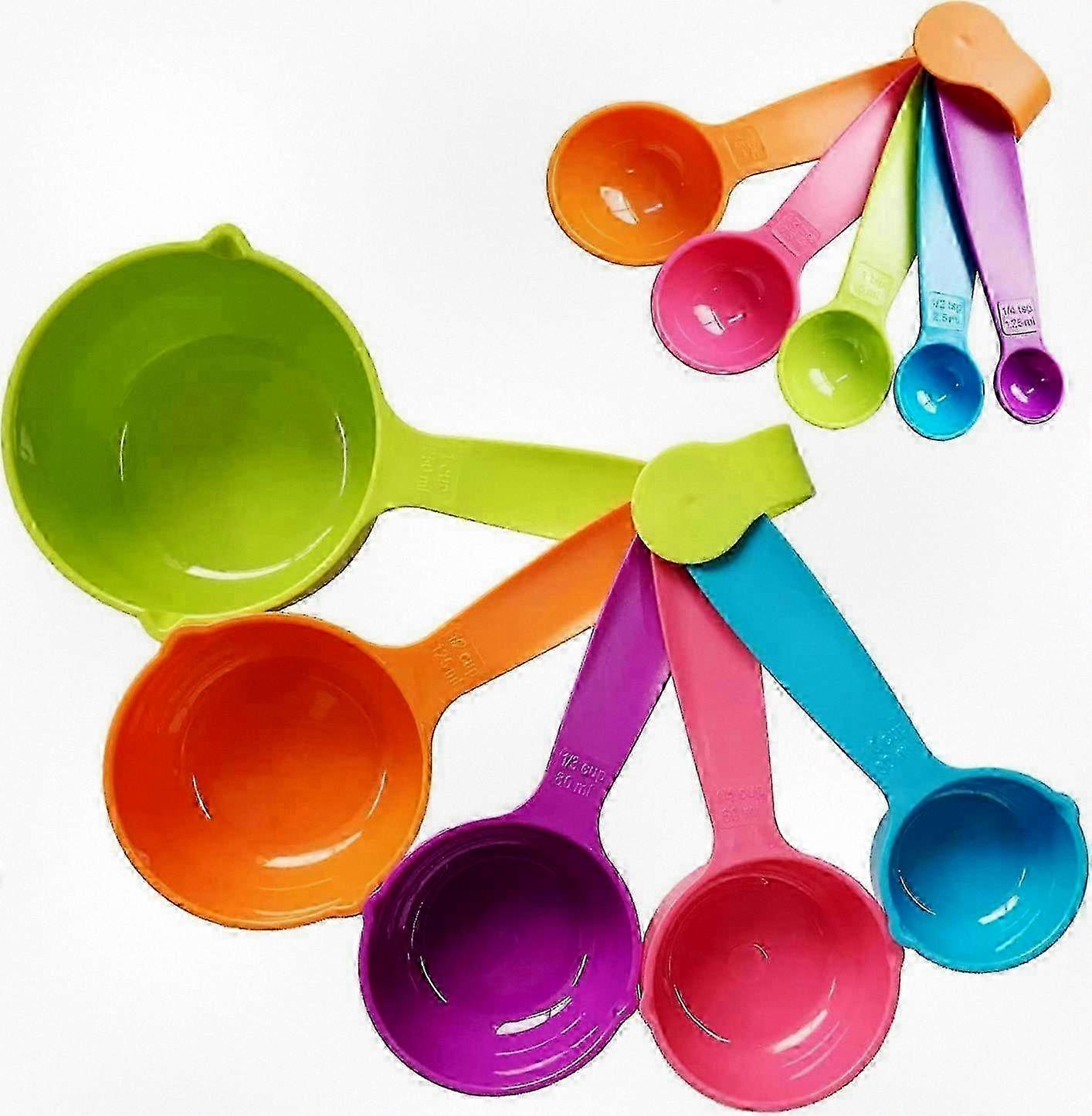 Set of 10 Kitchen Measurement Tools: Measuring Cups and Spoons in Assorted Colors for Home Cooking and Baking