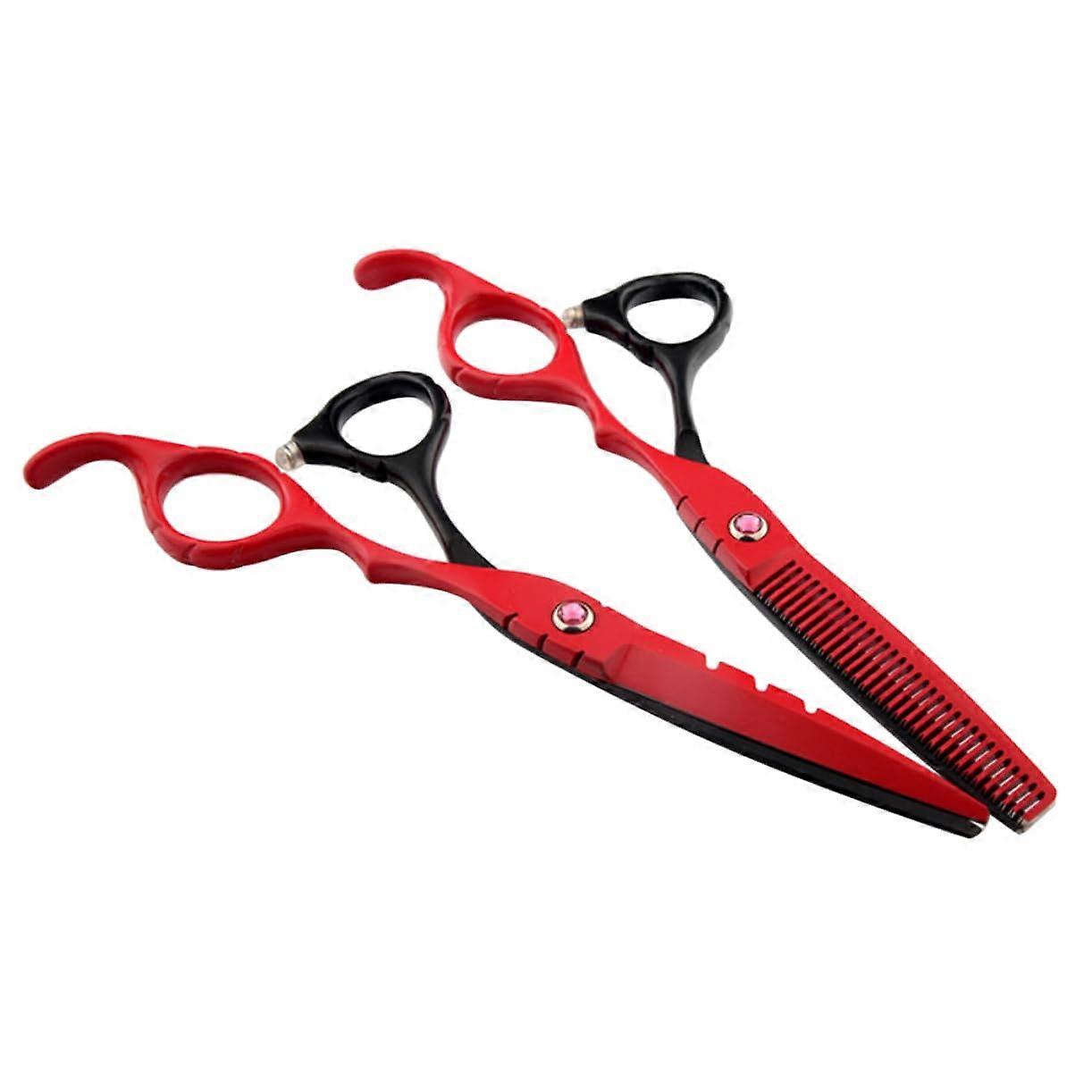 Salon Scissors Kit - 2pcs Professional Hair Cutting Shears and Thinning Clippers Set, Red Texturizing Shears for Barbers