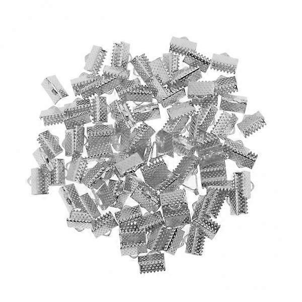 4x100pcs Clamp Cord End Cap Tip Bracelet Connectors 10mm Dull Sliver