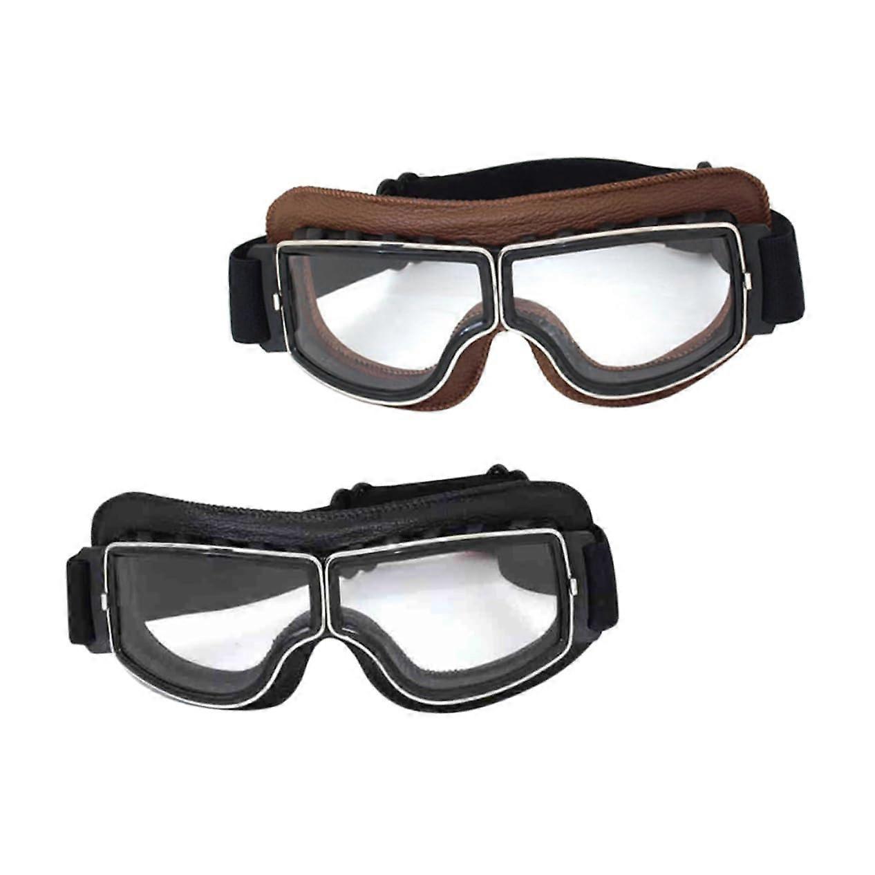 Riding Goggles for Glasses Wearers - Windproof Ski and Snowboard Goggles with Brown Frame and Transparent Lenses