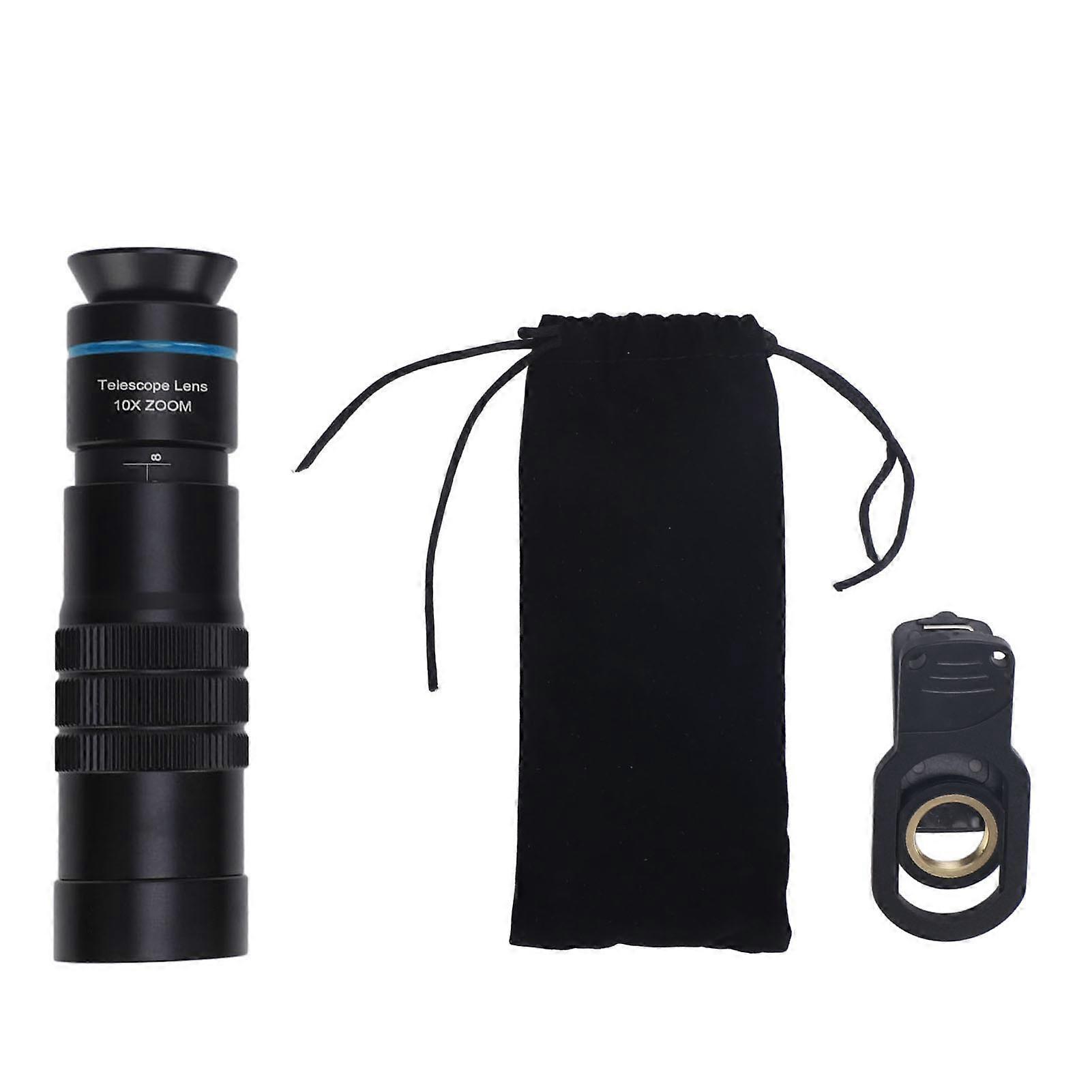 Monocular Telescope for Cell Phone, 10x Zoom, HD, Full Metal Multi-Layer Coating, Mobile Phone Clip, for Watching Games and Concerts, Blue