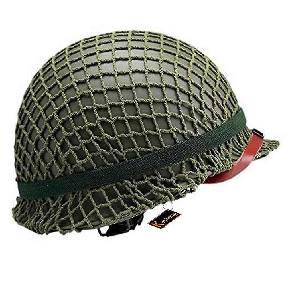 WW2 US M1 Steel Helmet Green Tactical Airsoft Helmet with Net Cover and Adjustable Size