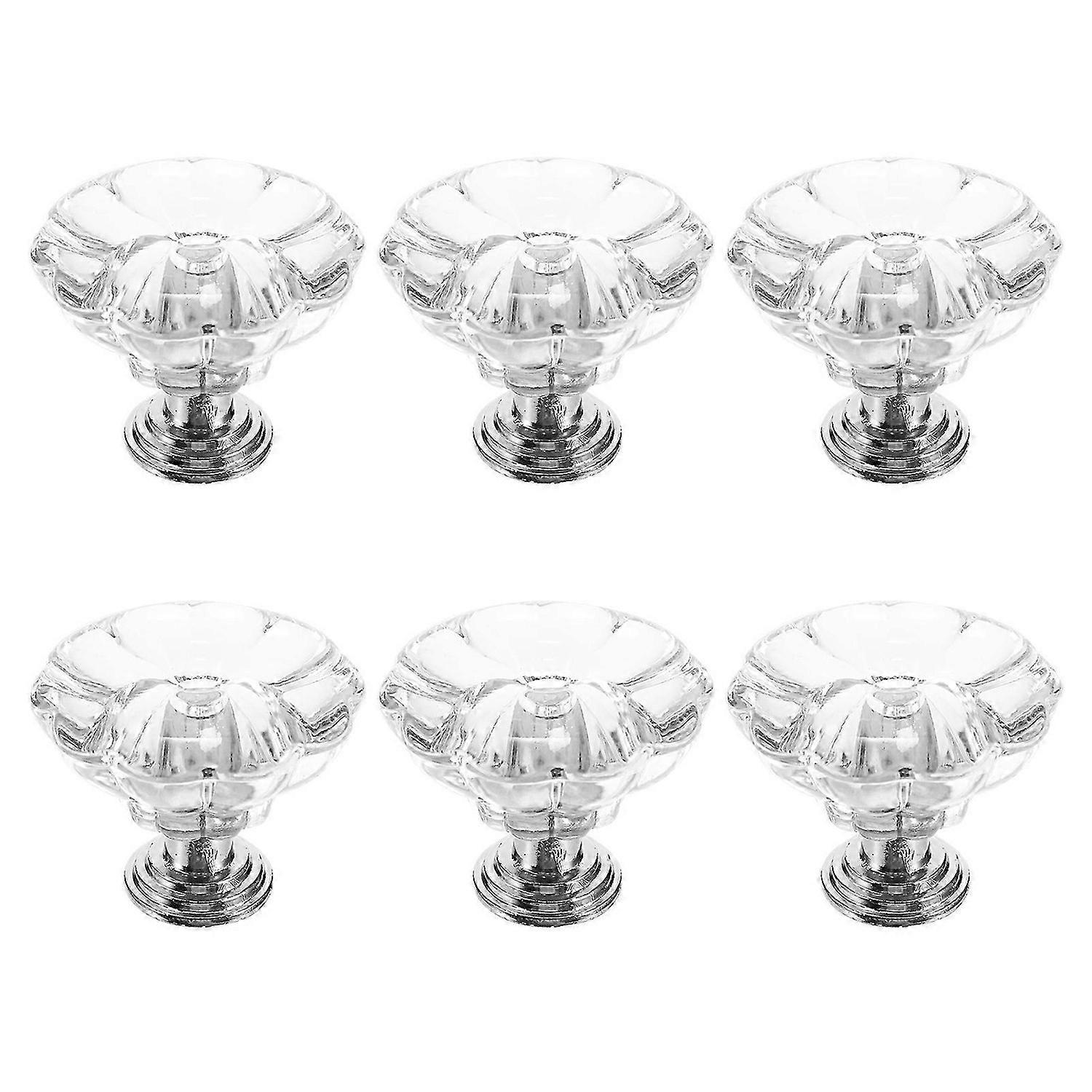 6pcs Crystal Clear Doorknobs Cupboard Cabinet Drawer Door Knobs Pull Handles