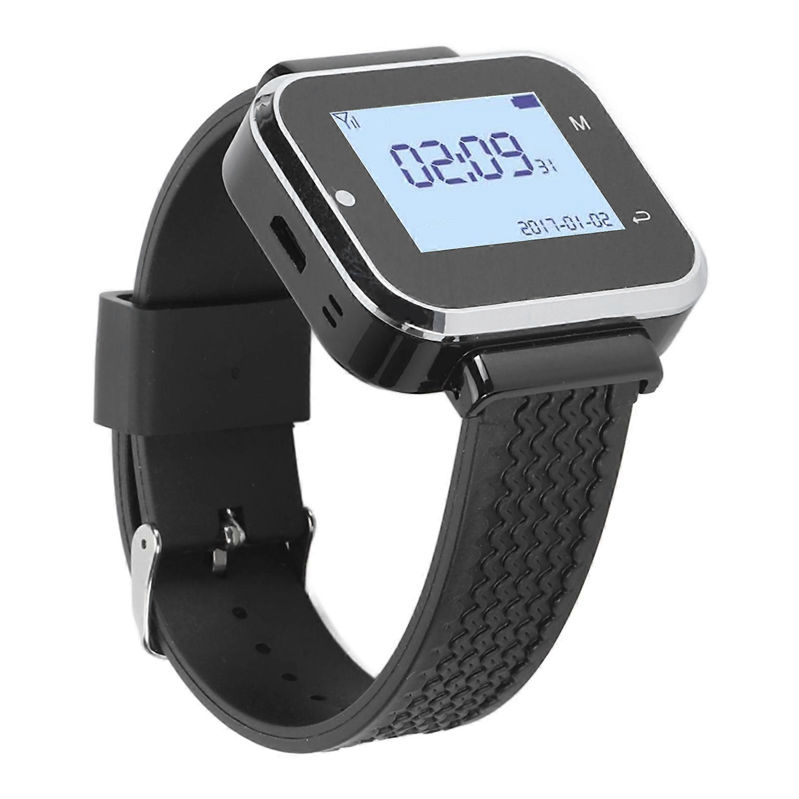 Wireless Call Button Watch System Waterproof Vibration Buzzer Rechargeable 1 Watch Receiver 20 Pagers Calling System 100‑240V EU Plug