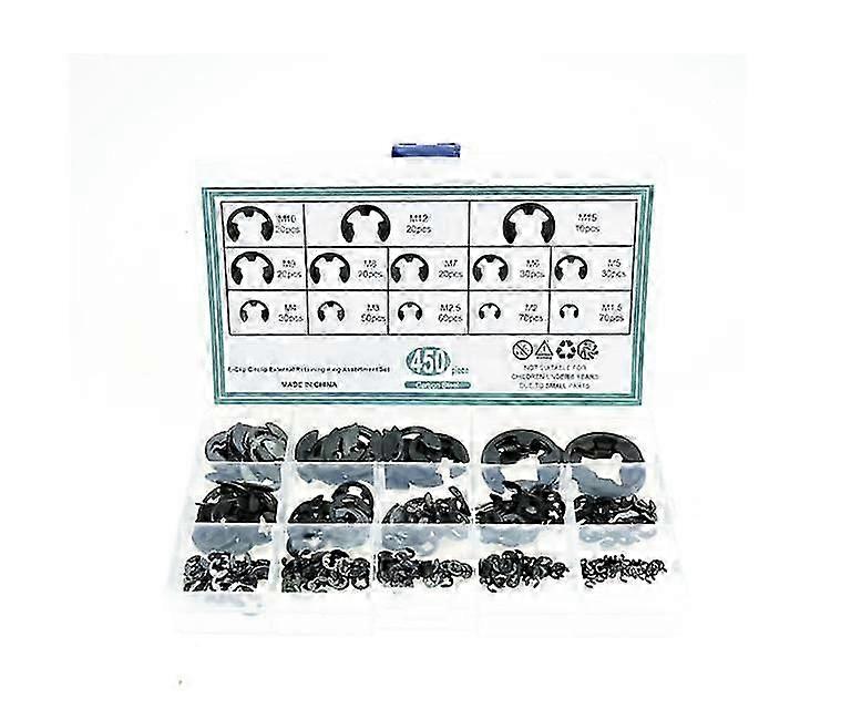 450 Pcs E-Clips, Circlips, External Retaining Ring E-Clips - Assortment Kits
