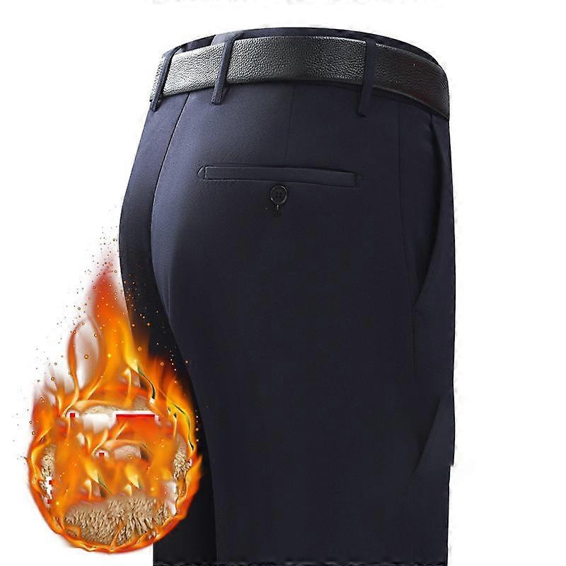 Herr Tjock sammet Varma kläder Ull Fleece Byxor Casual Raka Byxor Flexibla vindtäta underdelar Formella affärsbyxor för män