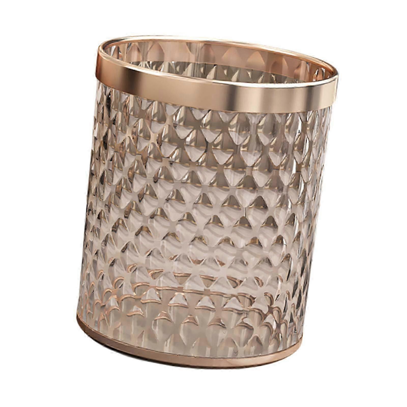 سلة مهملات مستديرة أنيقة بسعة 16 لترا للمطبخ المكتبي والحمام المنزلي بلون الشمبانيا ، سلة مهملات صغيرة مع غطاء