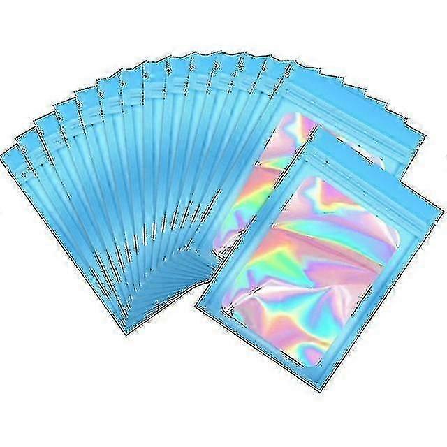 100 Piece Resealable Odor-Proof Mylar Bags Holographic Packaging Pouch with Clear Window Suitable for Food Storage