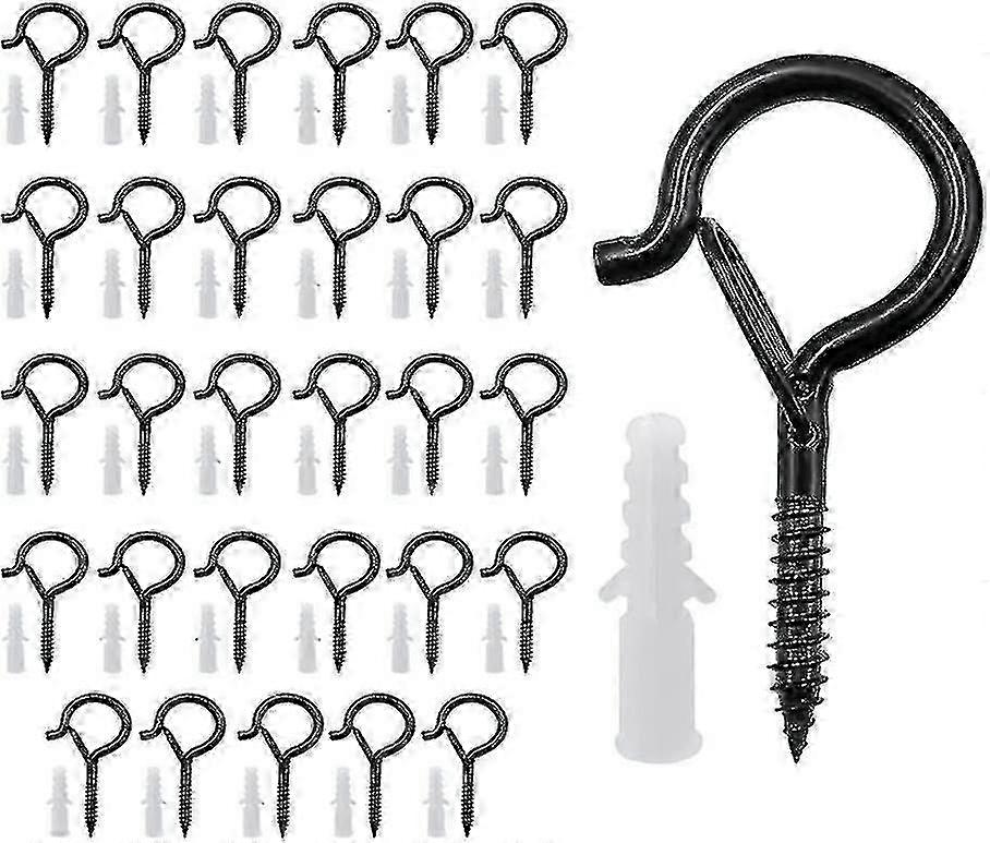 屋外、天井、クリスマスライト吊り下げ用の30個の黒いネジフック(30個)