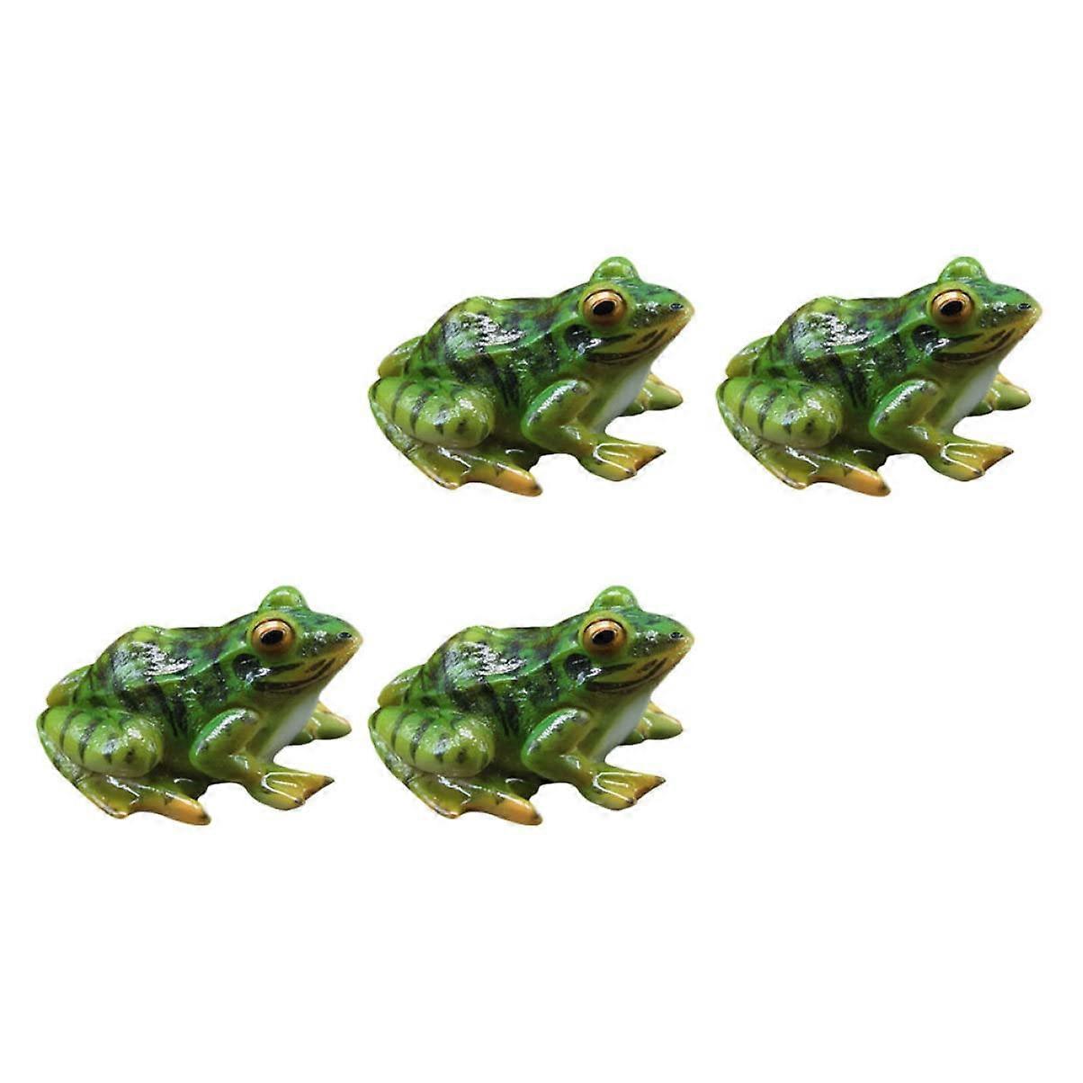 4 Piece Micro Landscape Simulation Frog Ornament Set - Funny Green Frog Statues for Garden Decoration