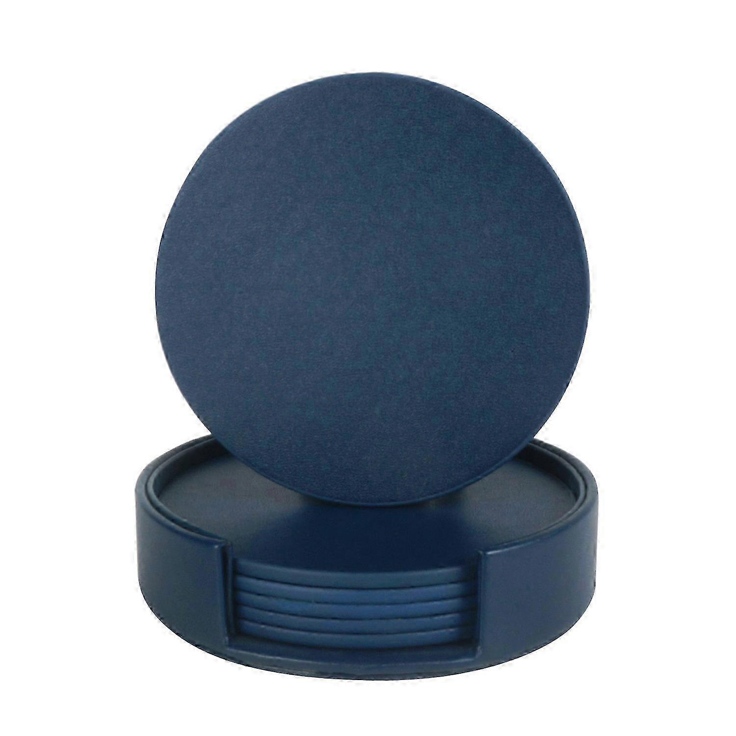 6Pcs Double-Sided Faux Leather Coasters Set - Dark Blue