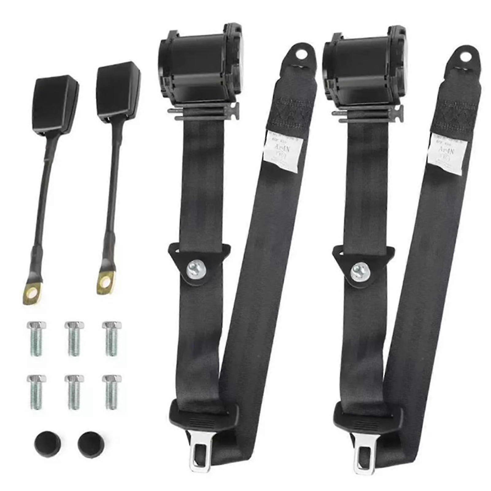 2 Set Universal 3pt Adjustable Retractable Lap Belts Kit for Modification (Black)