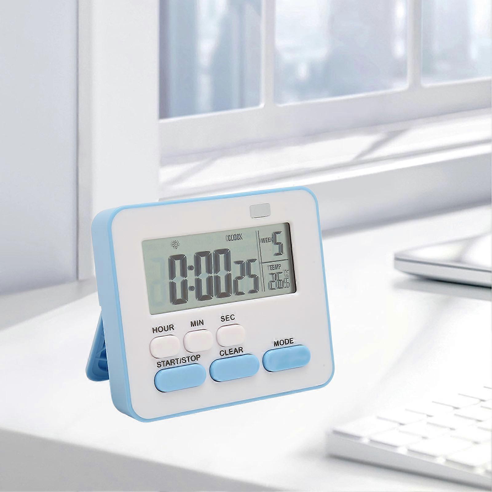 Digital Kitchen Timer Temperature Display Easy Operation Kickstand Magnetic Back Small Digital Clock for Family Office Blue 