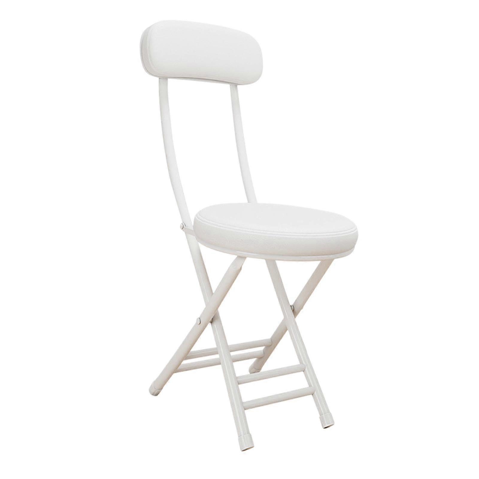 Foldable camping chair padded folding stool metal frame with backrest for the kitchen, white