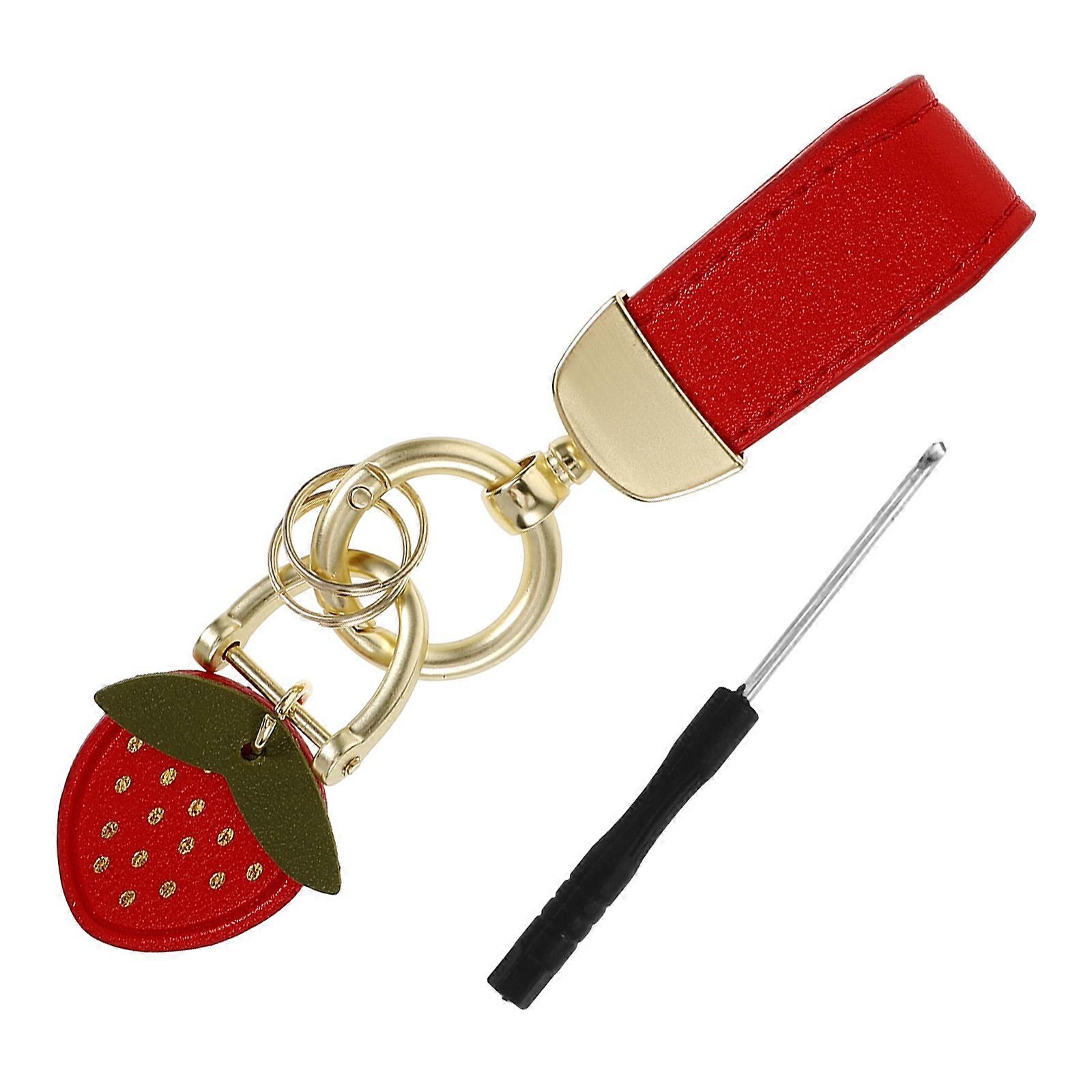 Strawberry Key Ring Cute Strawberry Keychain Pu Leather Wristlet Keyring For Carrying Keys 1Set