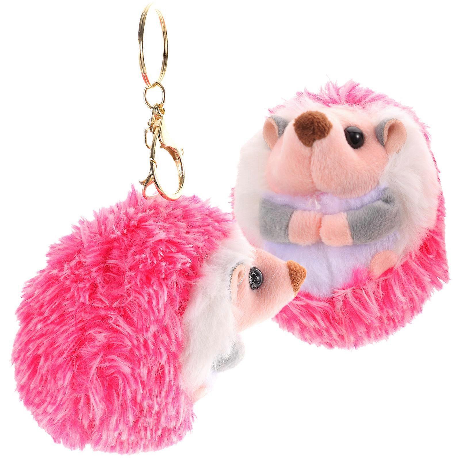 Cartoon Hanging Decor Stuffed Hedgehog Keychain Hedgehog Shape Daily Use Pink 10X9.5X5.5CM 2Pcs