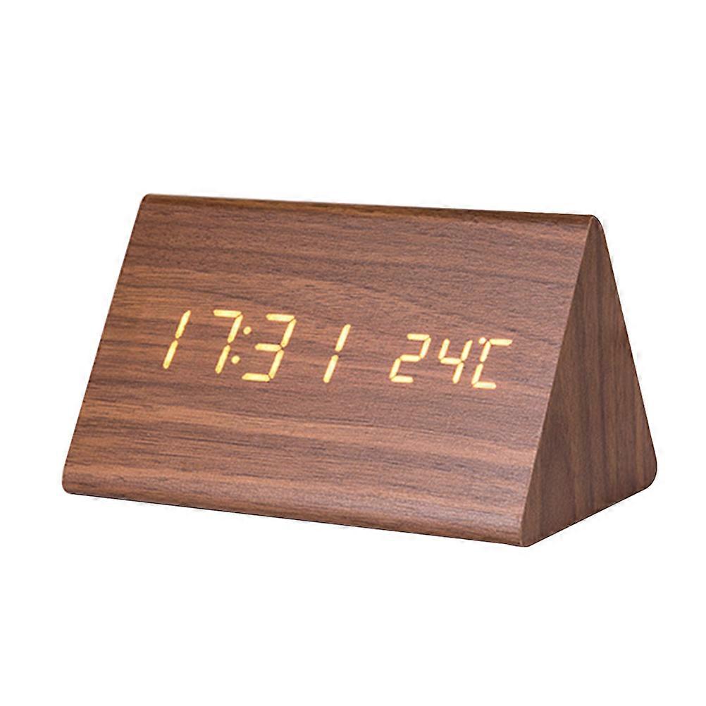 LED Wood Clock Digital Alarm Clock Modern 12/24 Hour Mode Brown And White 1Pcs