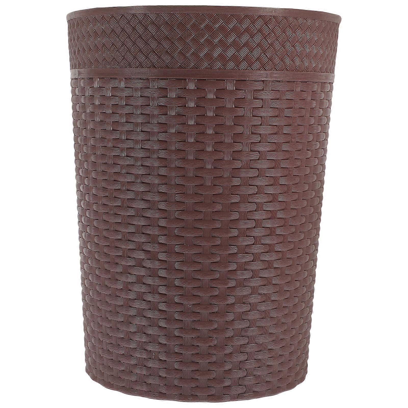 Bedroom Garbage Can Imitation Rattan Woven Trash Can For Home Use Coffee 27.70X21.30X21.30CM Garbage Storage 1Pack