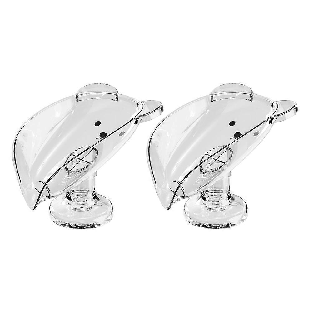 Soap Dishes With Drain Holes Transparent Soap Holder For Bathroom Use Suction Cup Mounting Anti Slip Space Saving 2Set