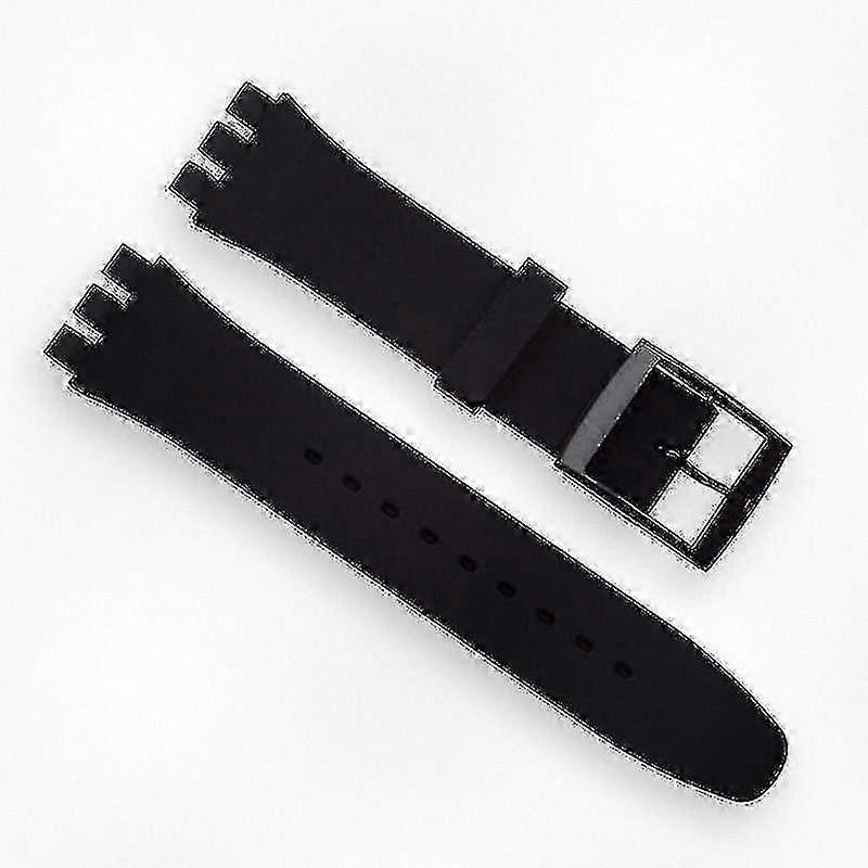 Pulseira de relógio de silicone preto para relógios Swatch com fivela azul, opções de largura de 17 mm 19 mm 20 mm