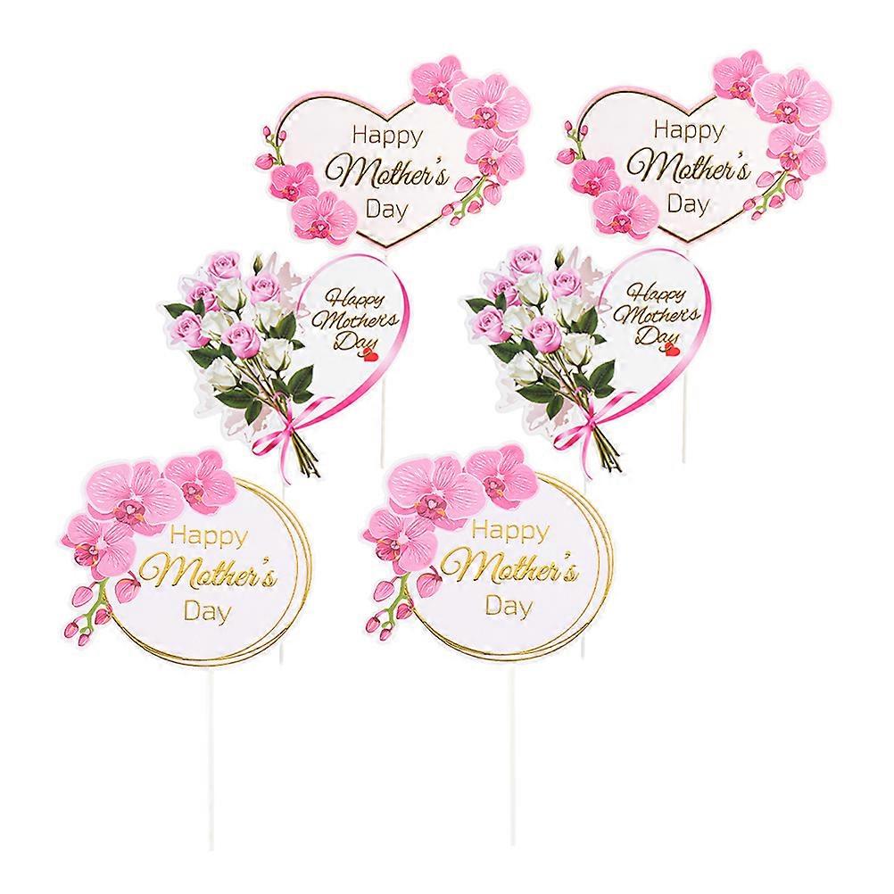 Mother's Day Decorations Cupcake Toppers Cake Insert Cards Heart-Shaped Assorted Color 6Pcs