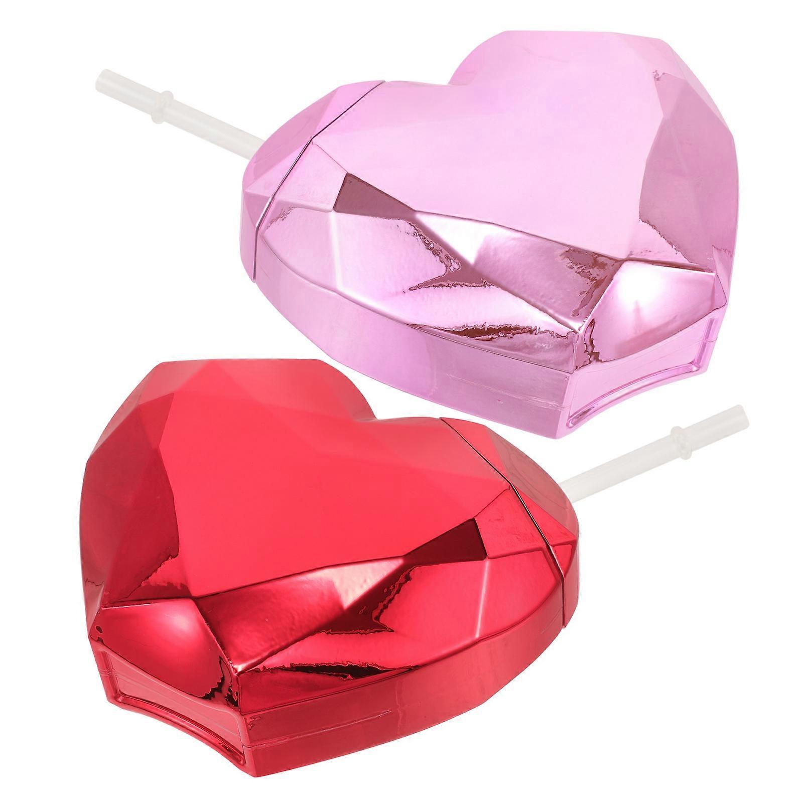 كوب ماء زخرفي على شكل قلب بهلوان مع قش استخدام 2 قطعة