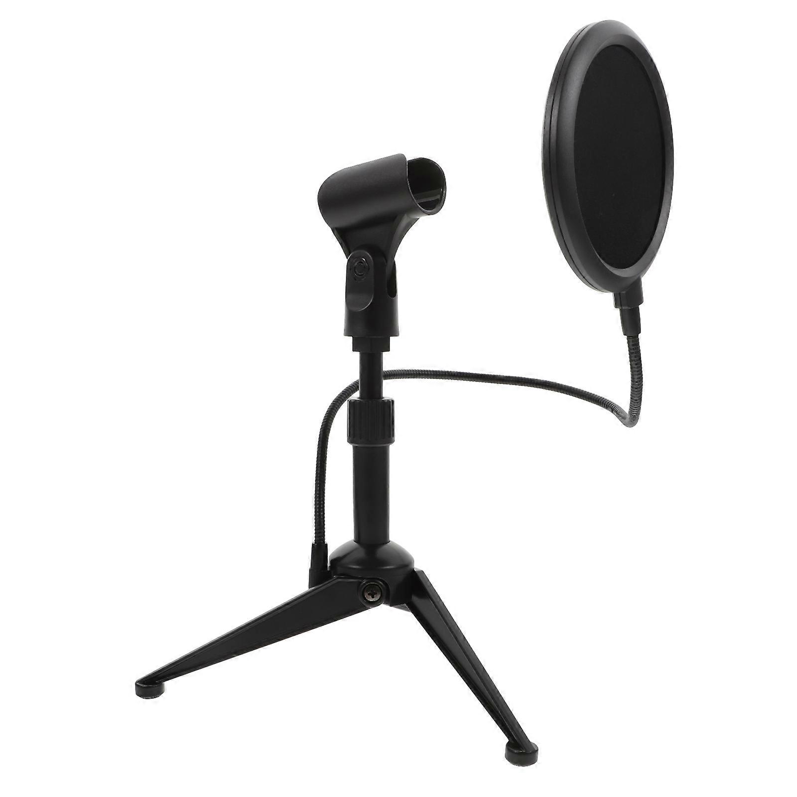 Desktop Microphone Tripod Stand with Spray Filter Clip Kit – Durable, Non Slip Base for Broadcasts and Meetings – Black