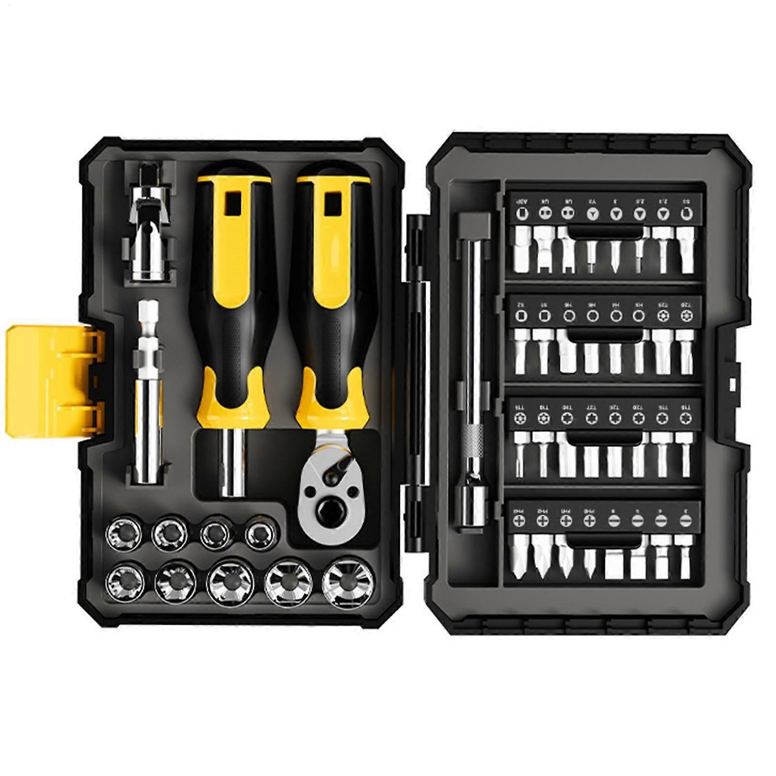 Carbon Steel Ratchet Wrench Set, Multi-Functional Auto Repair Tool Kit with Storage Case for Home Maintenance