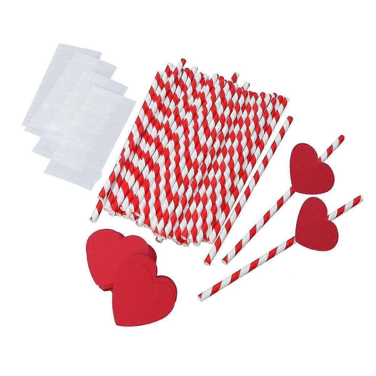 Drinking Straws Assorted Color Heart Shape Paper Material 19.5 x 0.5 x 0.5 Cm Cocktail Drinking Straws 40Pack