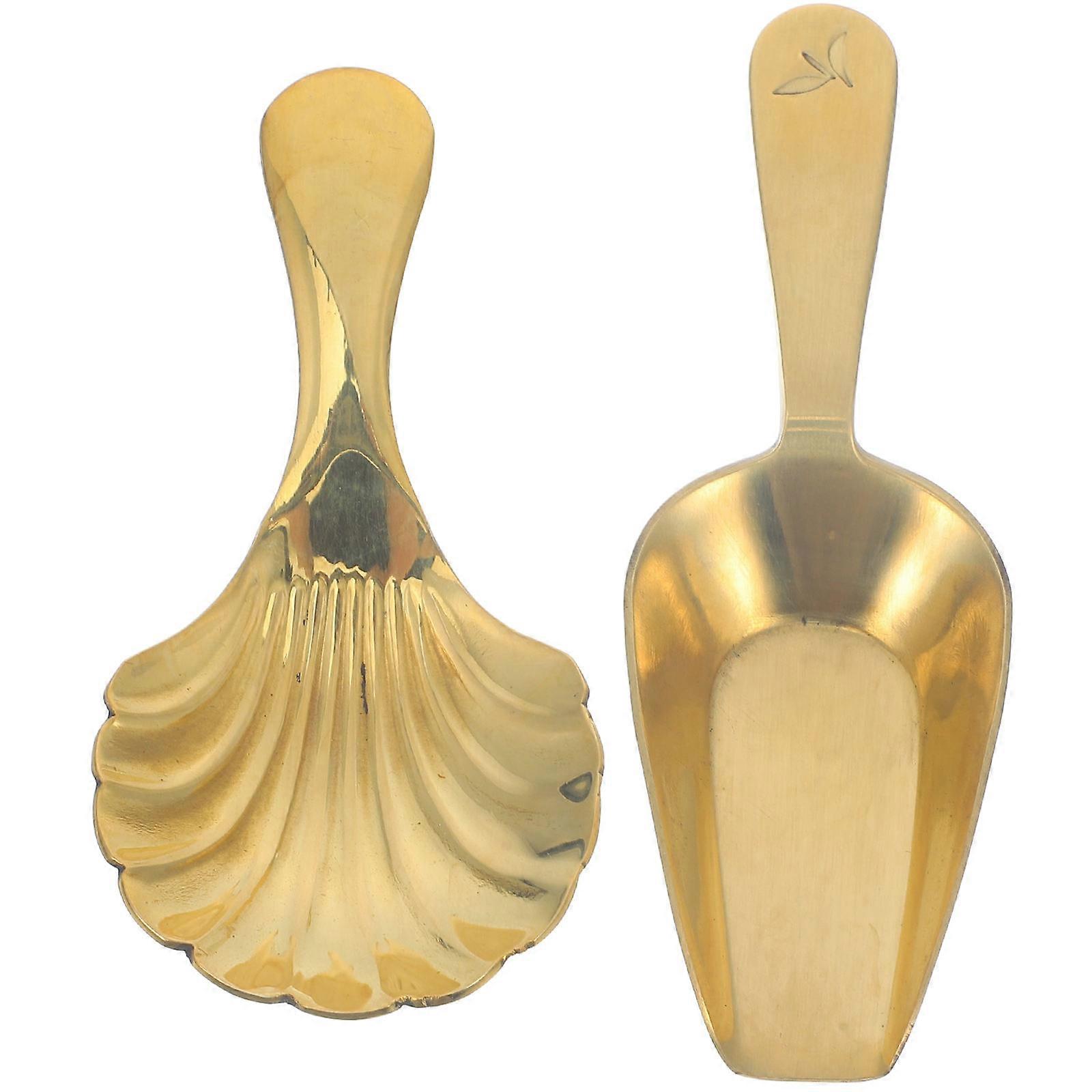 2pcs Brass Tea Spoons, Compact Multi Function Scoops for Tea Leaves, Sugar & Spices, Elegant Design for Home & Kitchen Use