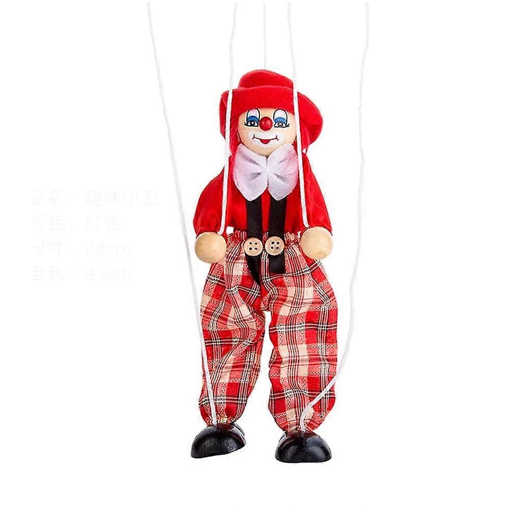 Puppet Wooden Clown Doll for Children - Parent-Child Controllable Hanging Decoration, Red Funny Puppet for Birthday and Halloween Gifts