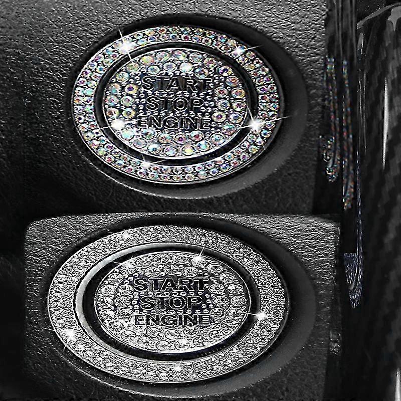 Car Start Switch Button Decorative Diamond Stickers Rhinestone Ring Circle Trims Protective Cover Accessories 2Pcs/set