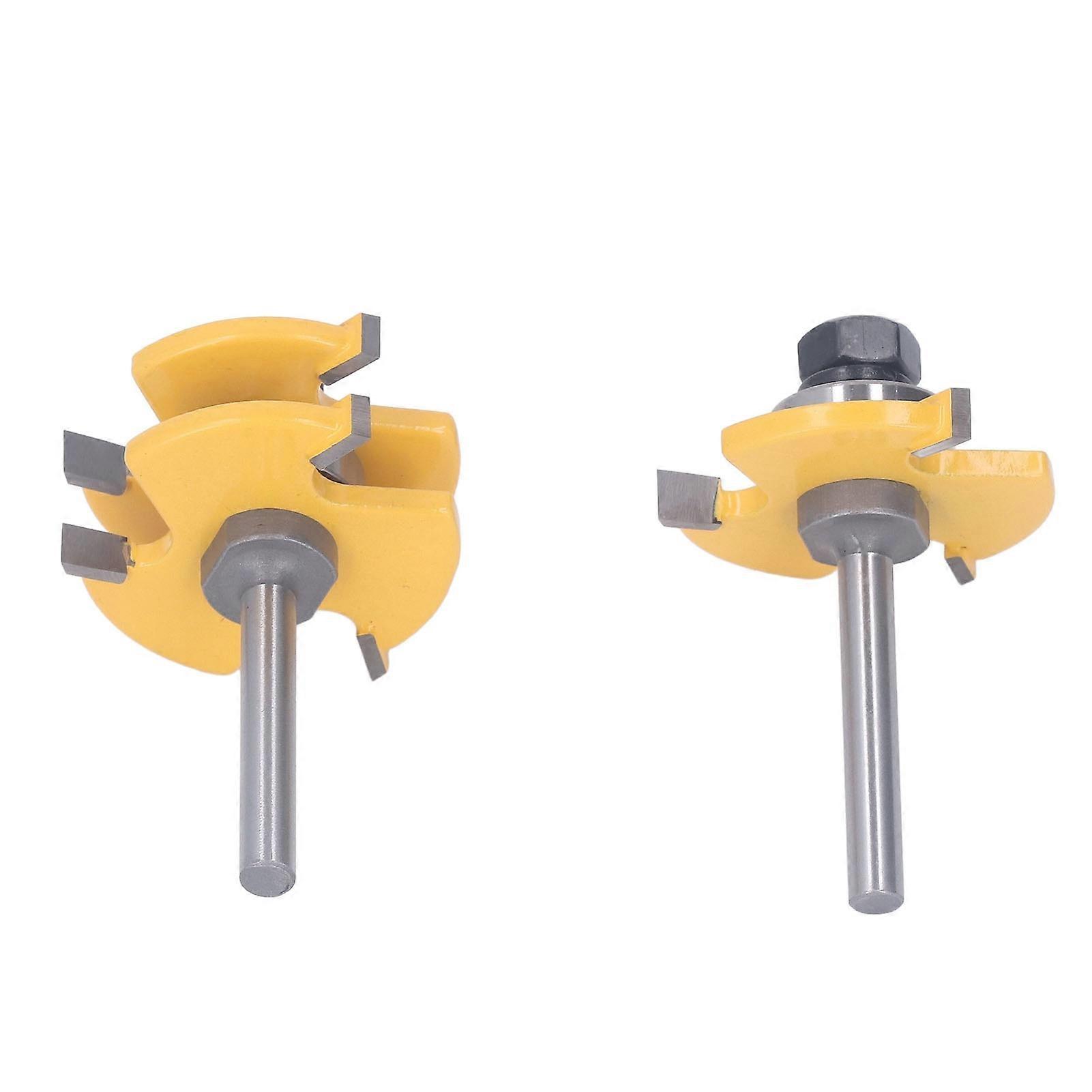2Pcs Tongue and Groove Cutter 3 Teeth 1/4inch Shank T Shape Router Bit Set Woodworking Cutting Milling Tool 
