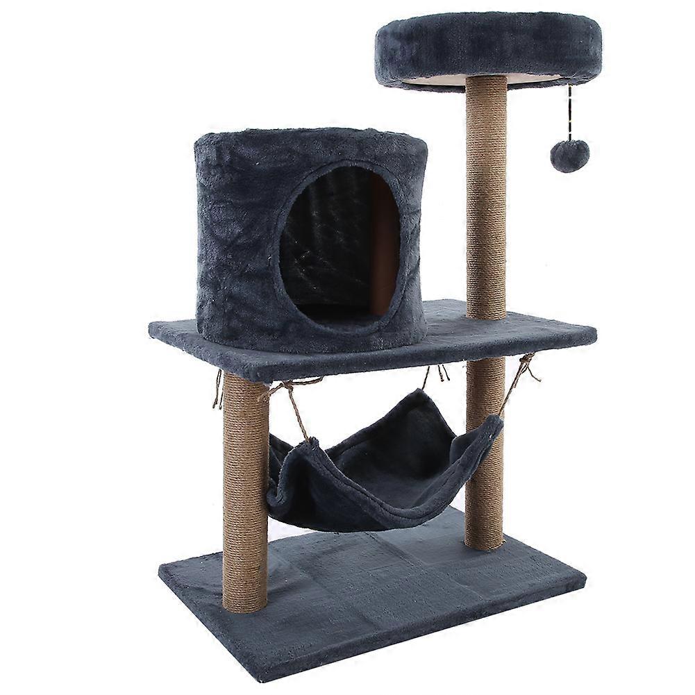 Pet Cat Tree Scratching Post Tower Climbing Frame Multi functional Play House Toy(Dark Grey)