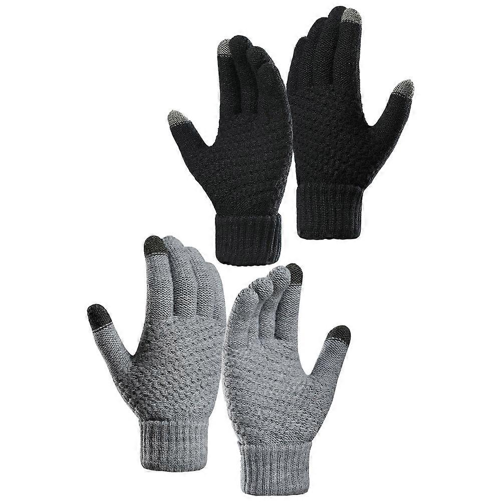 Touchscreen Knitted Gloves Touch Screen Compatible Warm Hand Glove for Men Women 2 Pcs
