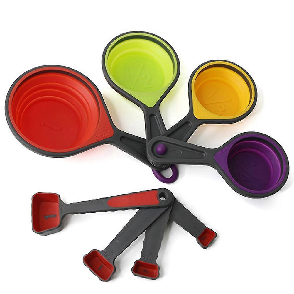 Measuring Spoon Cup Silicone 8-Piece Set Home Cooks Multi-Colored Telescopic Design for Powder