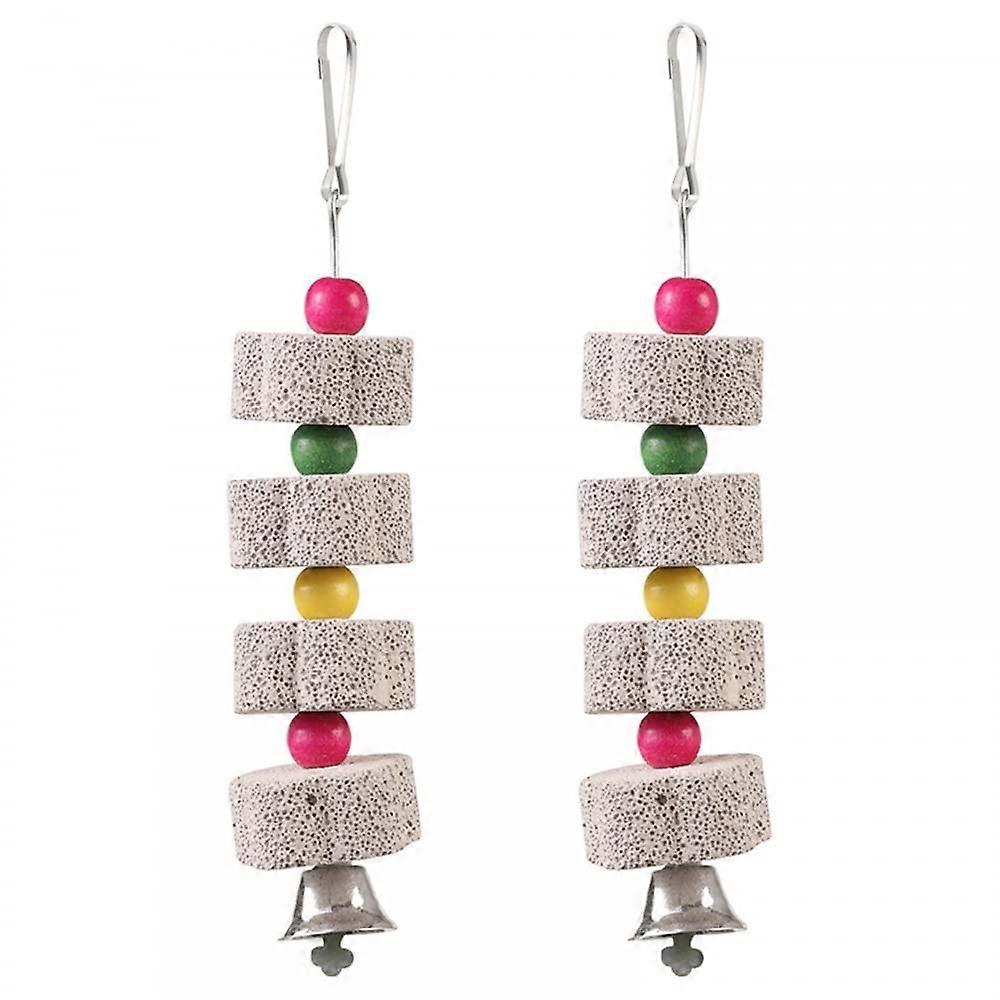 2 Pieces Parrot Beak Cage Toy Set, Calcium Stone Chew Whetstone with Bell for Parakeets Finches and Canaries