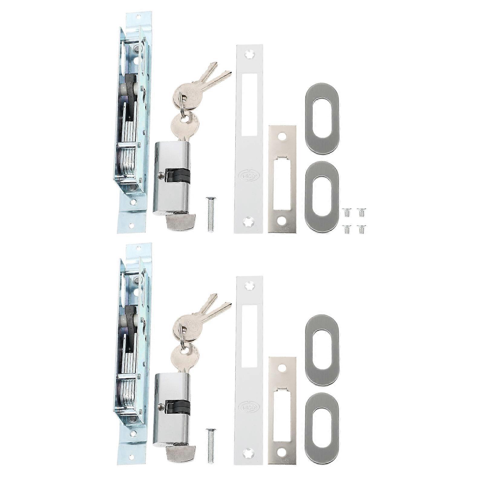 Metal Door Latches 1 Set 2Pcs Sliding Door Mortise Locks for Daily Life and Home Use Silver Durable Cleaning