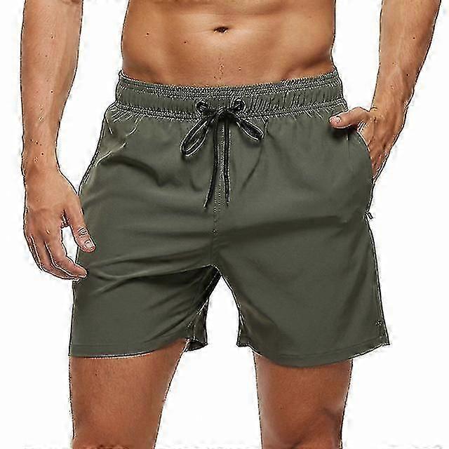 2023 Men's Stretch Swim Trunks Quick Dry Beach Shorts With Zipper Pockets And Mesh Lining-M