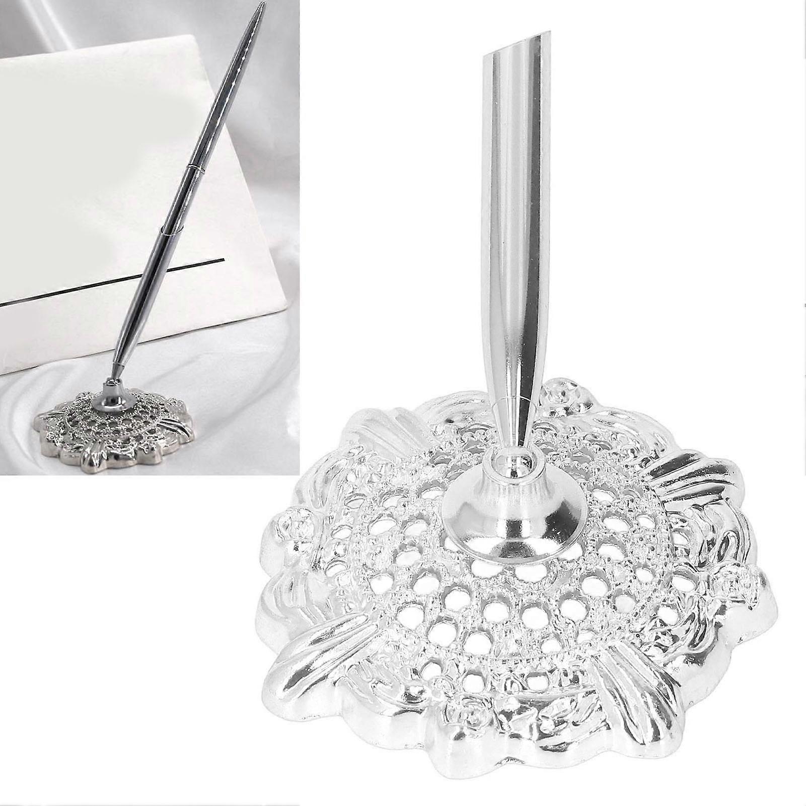 Retro Classic Silver Metal Pen Stand Hollow Pattern Holder