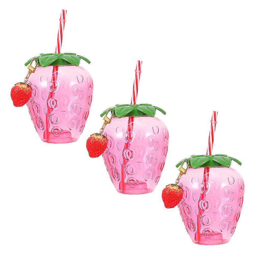 Beverage Holding Strawberry Shaped Drinking Cups Home Use Convenient Straw 3Pack