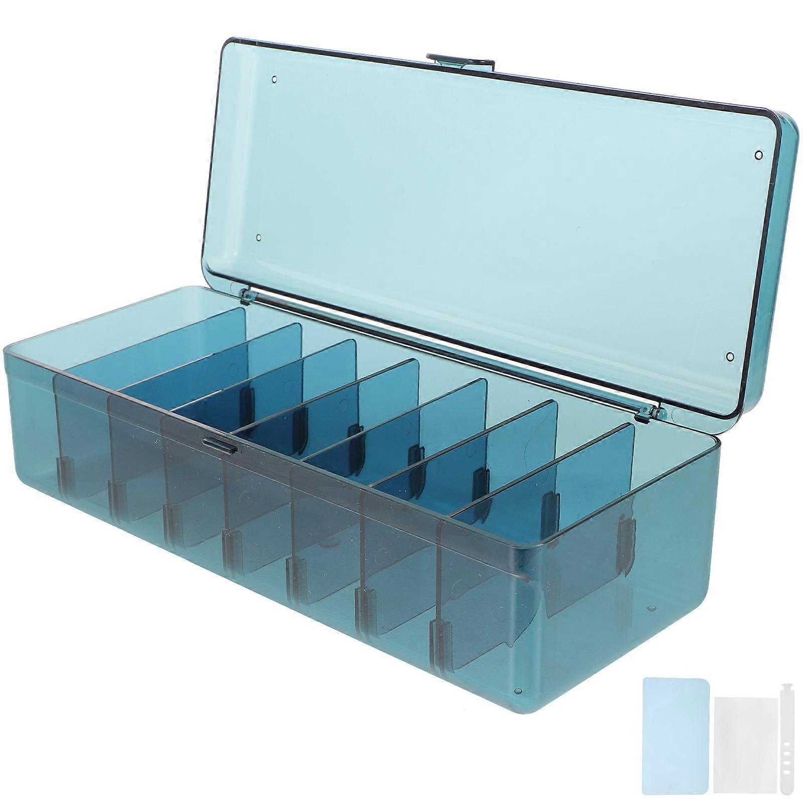 Durable PET Cord Organizer Box with 10 Straps for Tidy Desktop Storage Blue