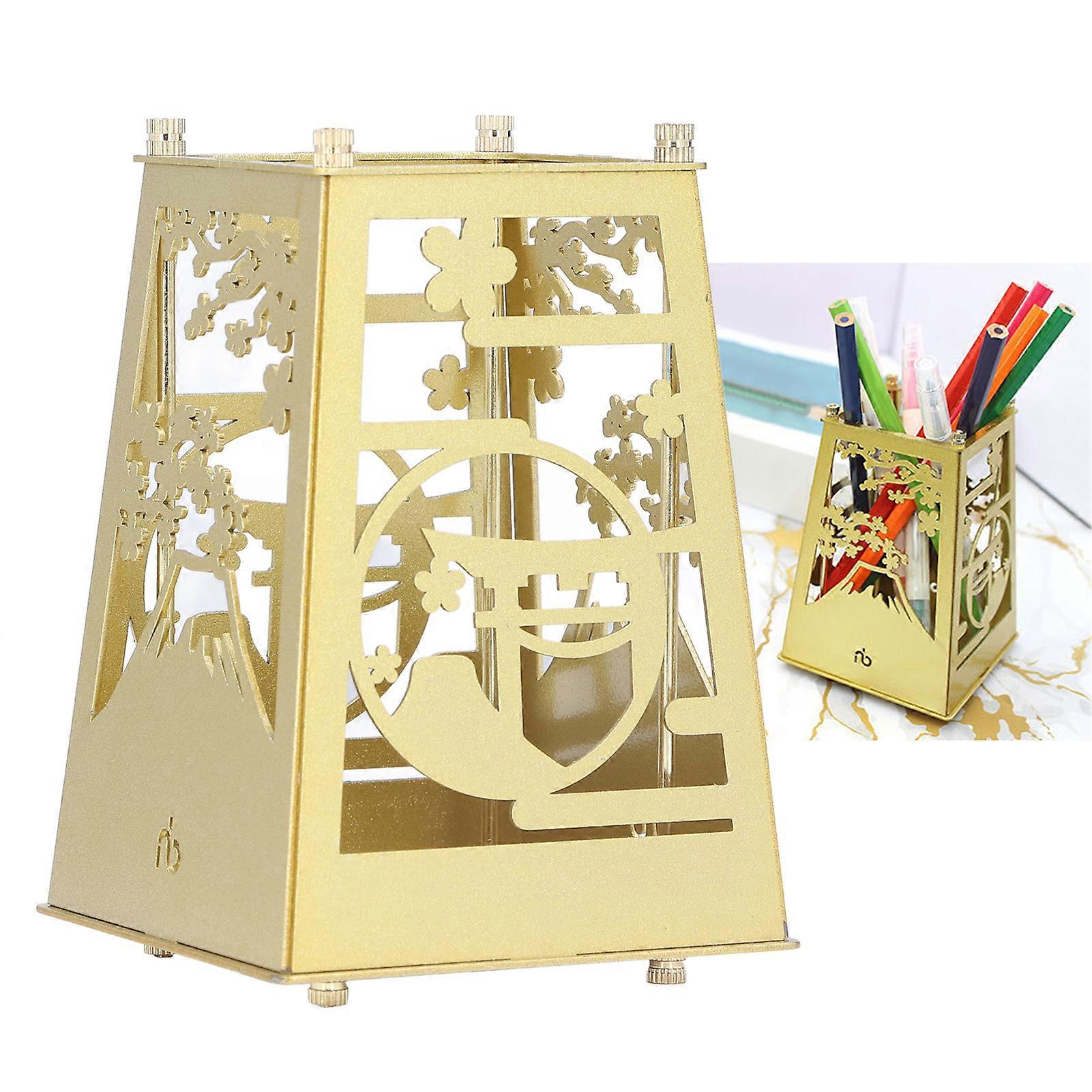 Metal Pen Holder Multi Function Easy Assembly Fine Lustre Surface Electroplating Sturdy Durable Gold Pen Holder