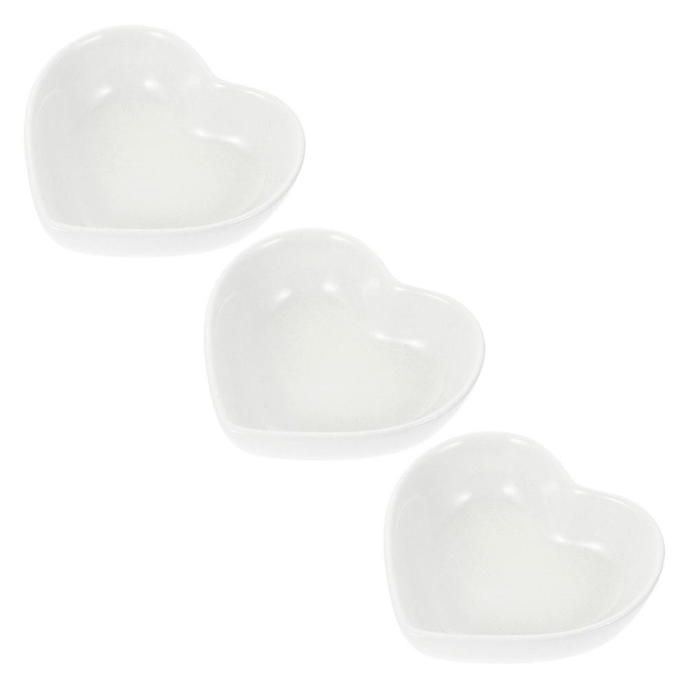 Ceramic Dipping Sauce Bowls Heart-Shaped Multifunctional Seasoning Tray Food Shops 3Pcs