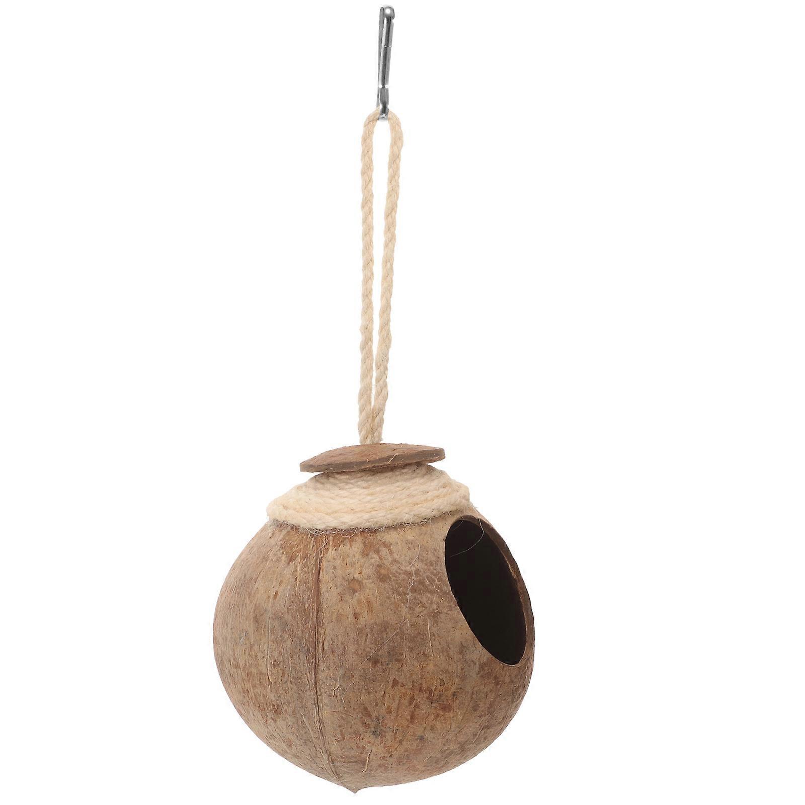 Coconut Shell Bird Nest Hut – Natural Resting House for Parrots & Budgies, Durable Design, Easy to Hang for Indoor/Outdoor Use
