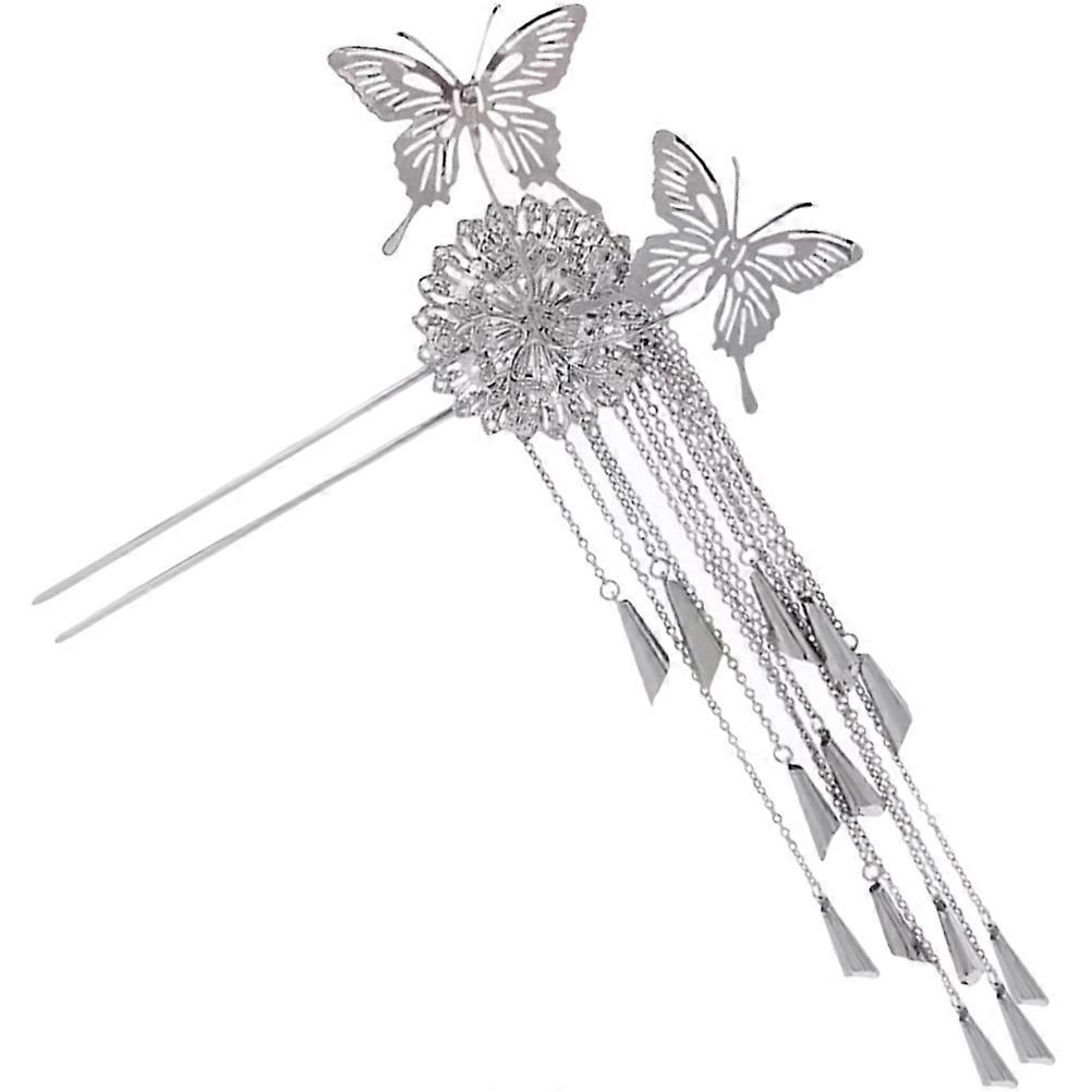 Silver Alloy Butterfly Hair Stick for Decor Lightweight Tassel Hair Fork with Workmanship