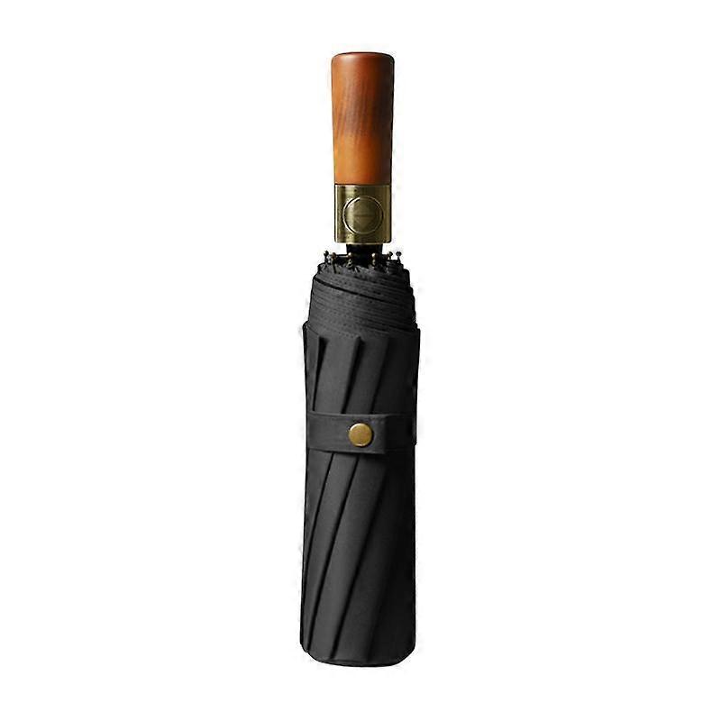 Vintage Style Automatic Rain Umbrella 10 Bone Log Handle Umbrella for Women Men Anti-UV Sunscreen Umbrellas