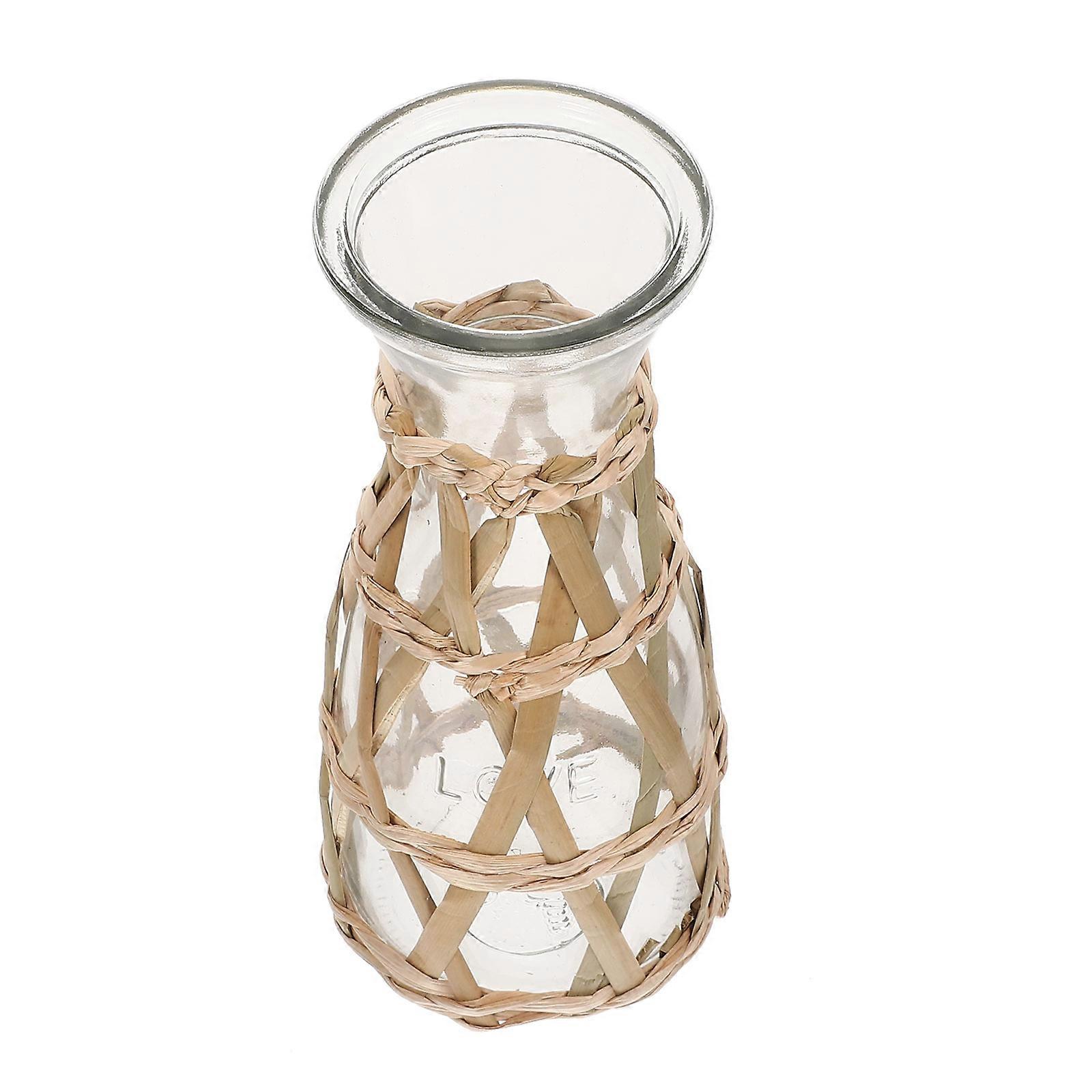 Straw Woven Glass Vase Rustic Elegance for Storage Use Multi Color